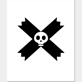 Skeletal Elegance: Black Cross with White Skull Posters and Art